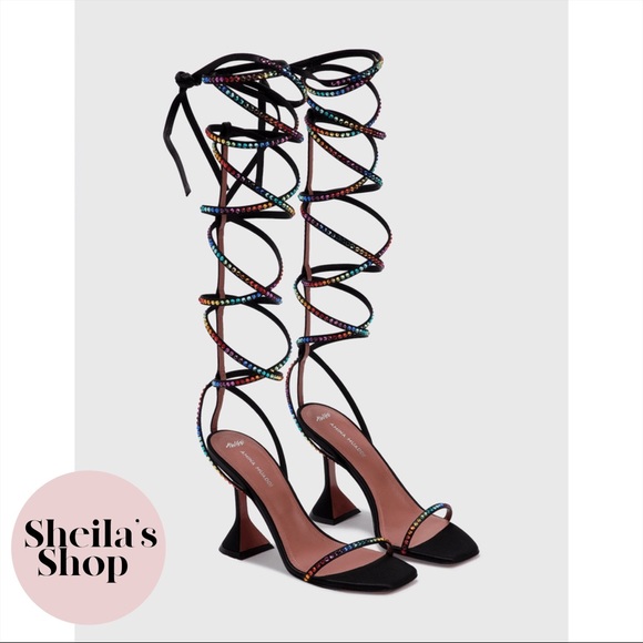 Amina Muaddi Shoes - NIB Amina Muaddi x AWGE LSD Rainbow Crystal Satin Gladiator Sandals Size 37